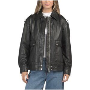 AVEC LES FILLES Leather Oversized Aviator Jacket